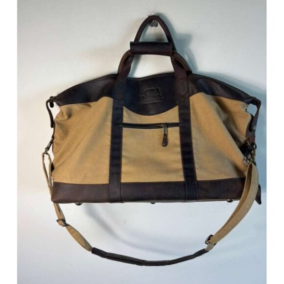CIBA Vision Canvas Leather Duffle Bag Large Brown Tan Travel Weekender Vintage - Picture 1 of 12